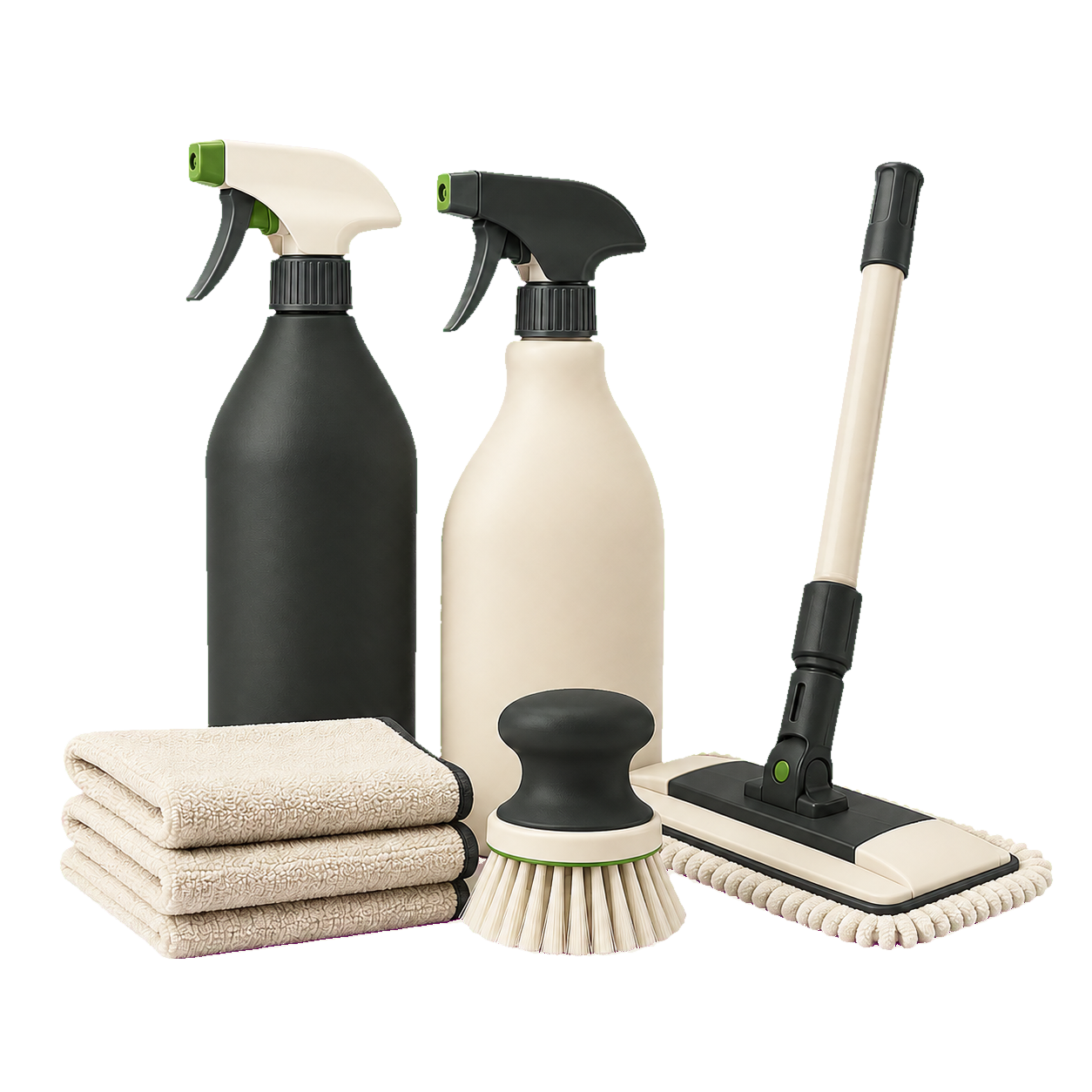Sweefy charcoal, ivory and light-lime cleaning tools